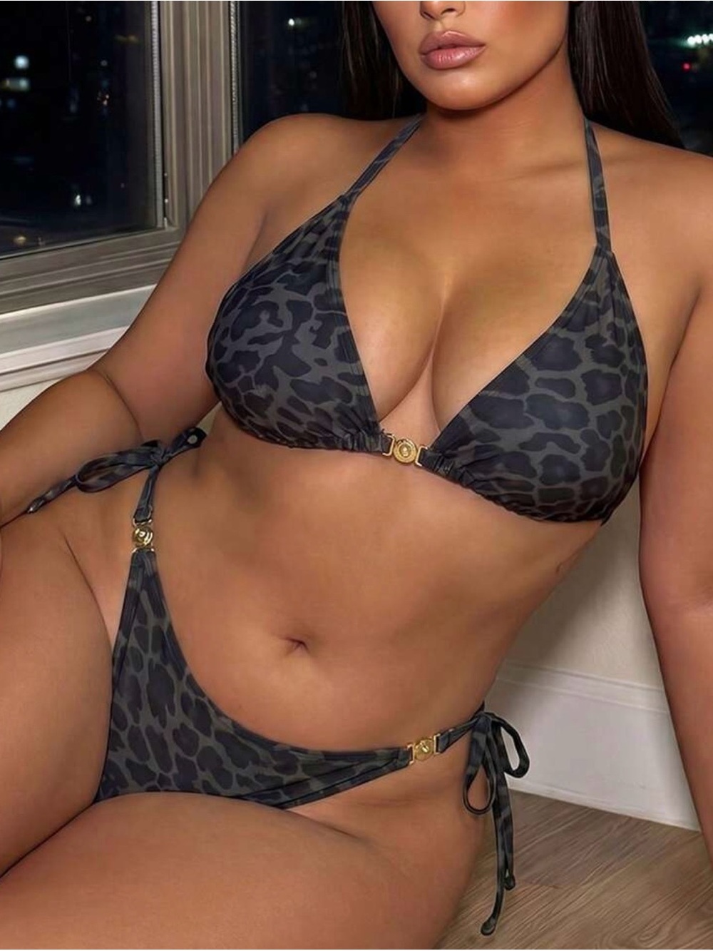 Black Leopard Print Tie-Side Bikini - Designer Style